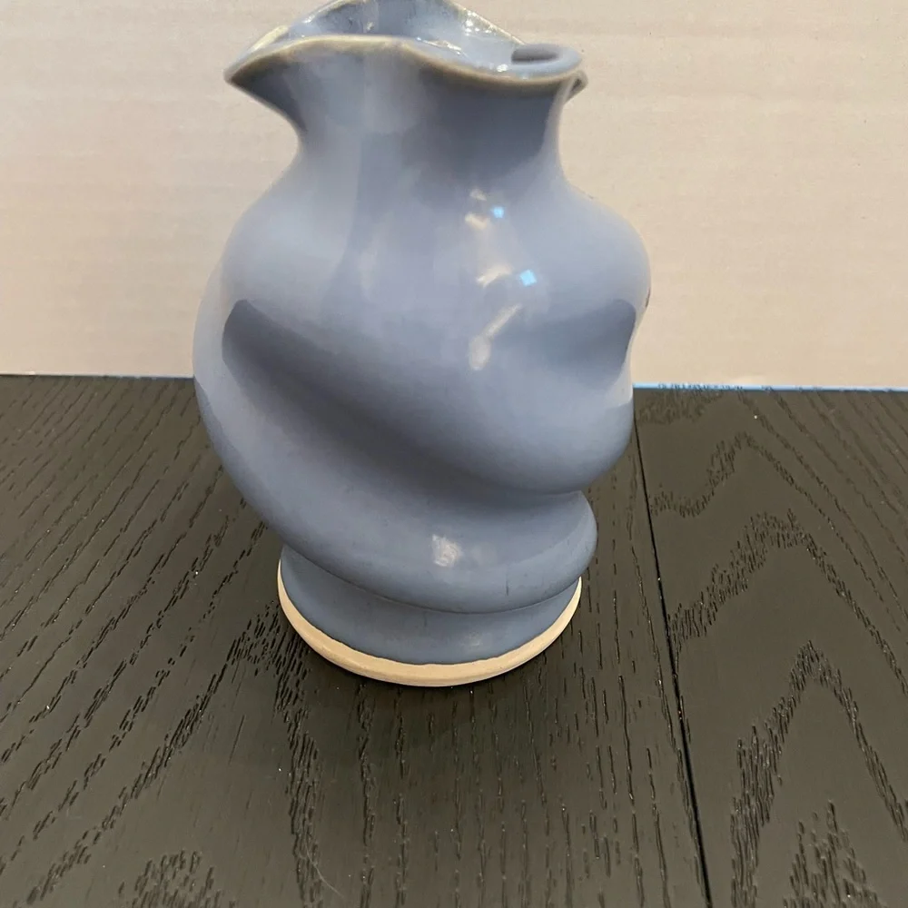 Light Blue Twisted Ceramic‎ Small Vase and A Cream-Colored Base Signed Leftwich